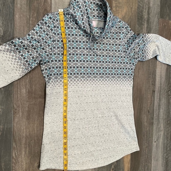 Marleylilly Heather Gray Fair Isle Pullover Sweatshirt M Cowl Neck - Picture 7 of 8